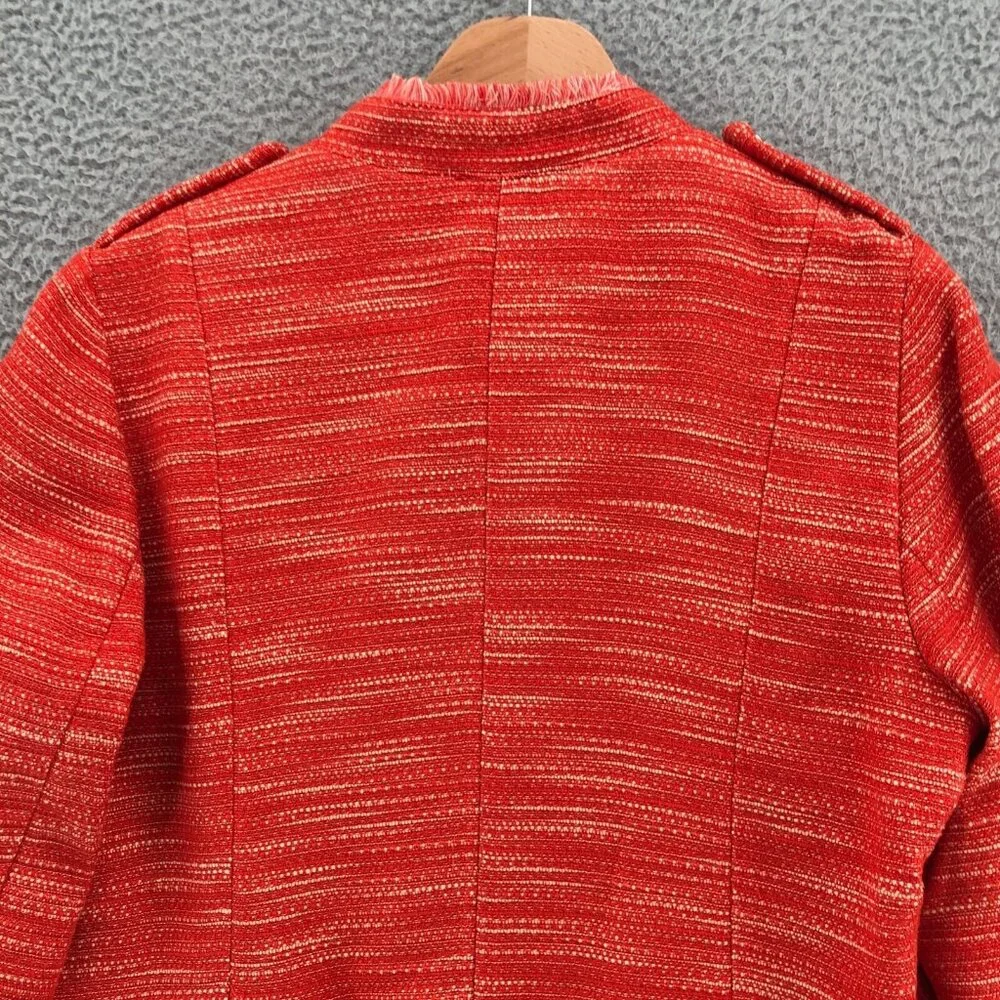 Chicos Blazer Womens 2 US 12 Orange Fringe Zip Up Pockets Office Work Outerwear - Picture 4 of 10